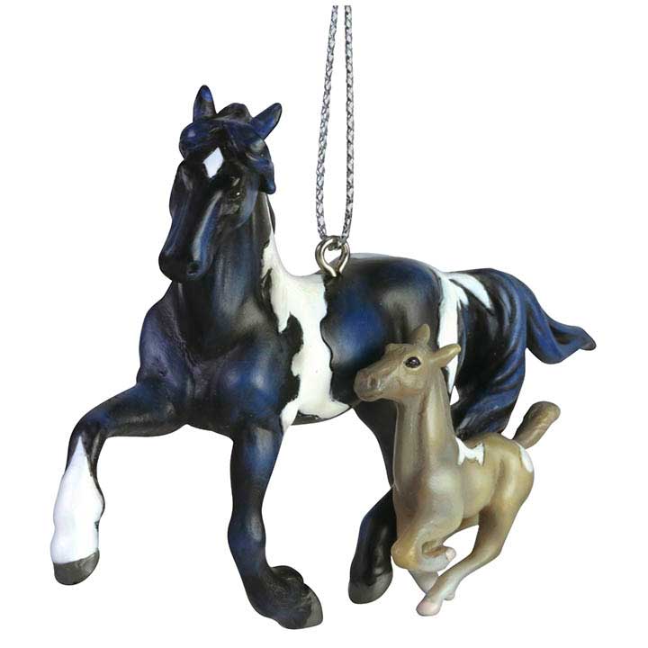 trail of painted ponies 6009159 forever young ornament, paint mare and foal running - close up left side, front view