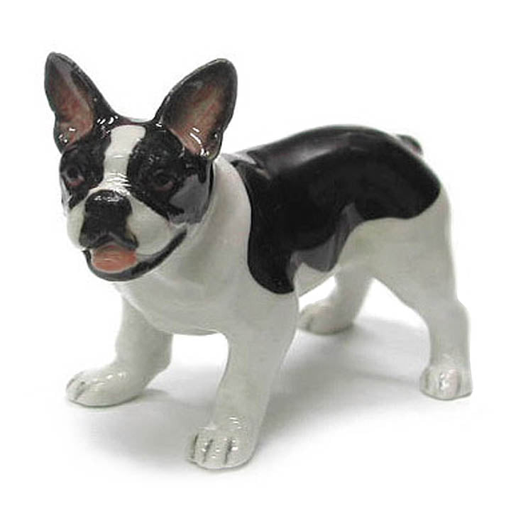 miniature porcelain french bulldog figurine facing forward left side view