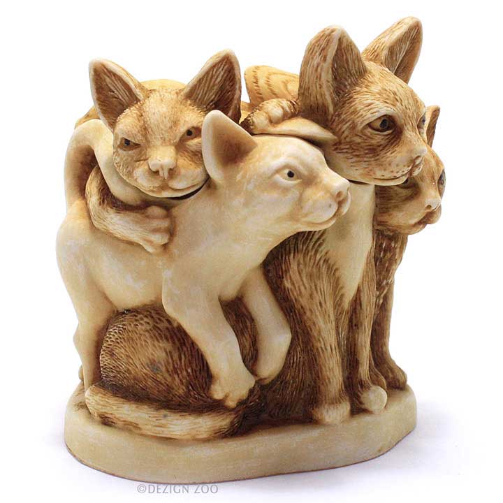 harmony kingdom fur ball cat treasure jest - view of four cats, one facing forward, three facing right