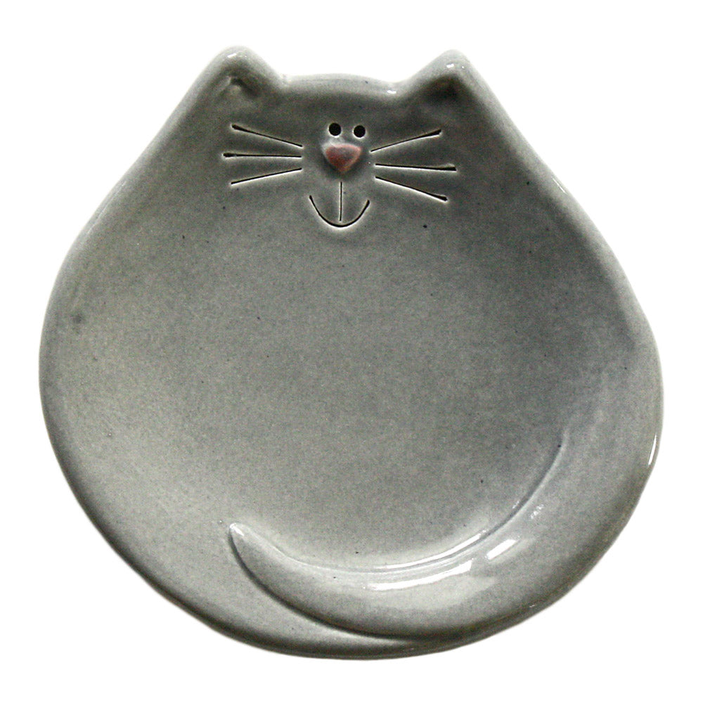 gray ceramic cat spoon rest treat dish