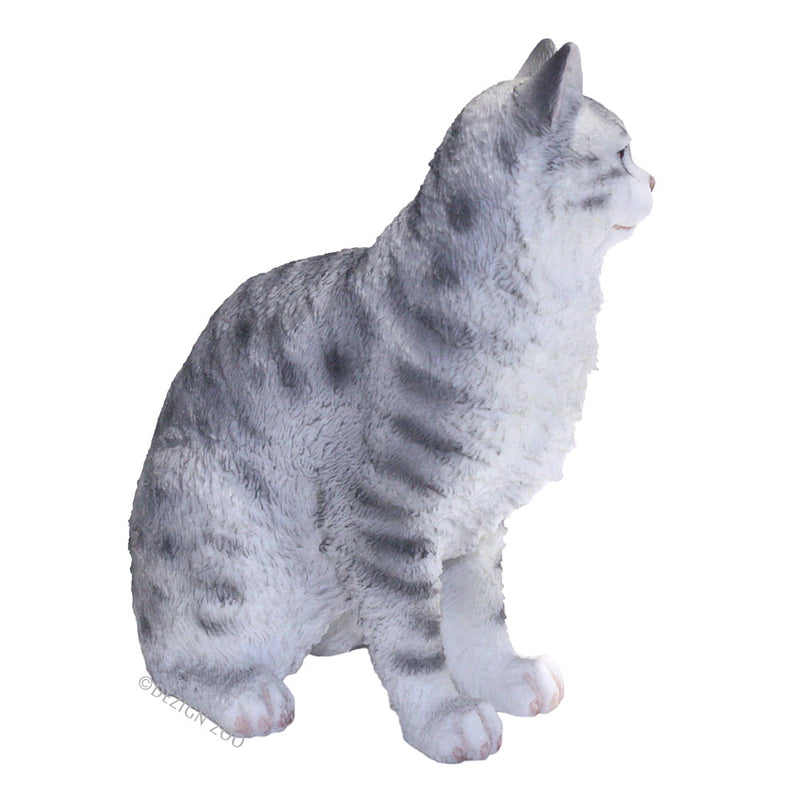 gray american shorthair tabby cat figurine side view