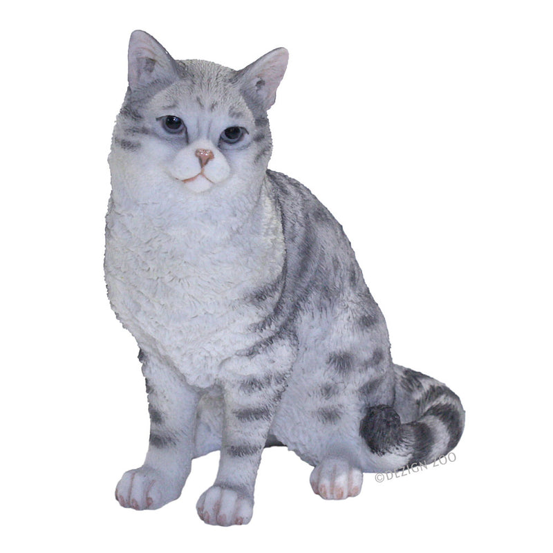 gray american shorthair tabby cat figurine alt view