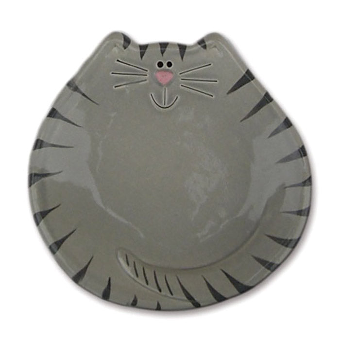 gray tiger cat ceramic spoon rest dish