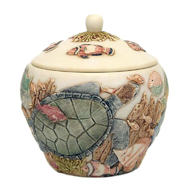 harmony ball kingdom hidden treasures jardinia cachepot lidded jar showing sea turtle and tropical fish