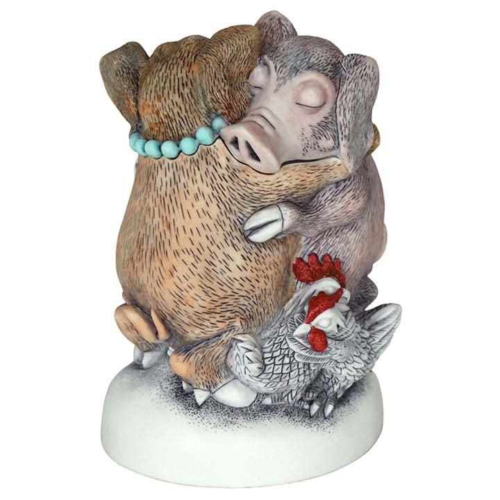 harmony kingdom hogs and kisses treasure jest showing hugging hogs and chickens