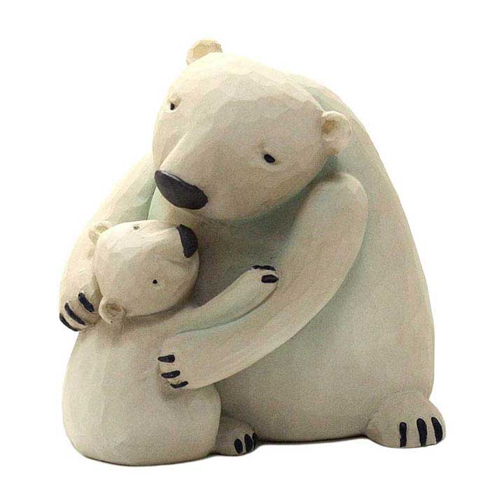 blossom bucket figurine of mother polar bear hugging her cub