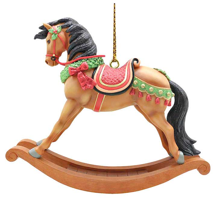 trail of painted ponies jingle bell rock christmas rocking horse ornament - left side view
