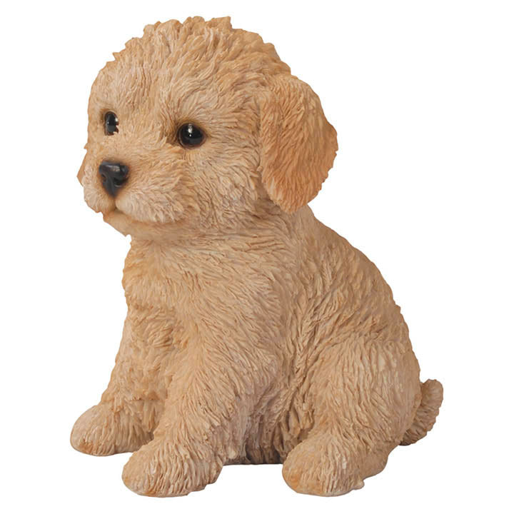 realistic sitting labradoodle puppy figurine left side view