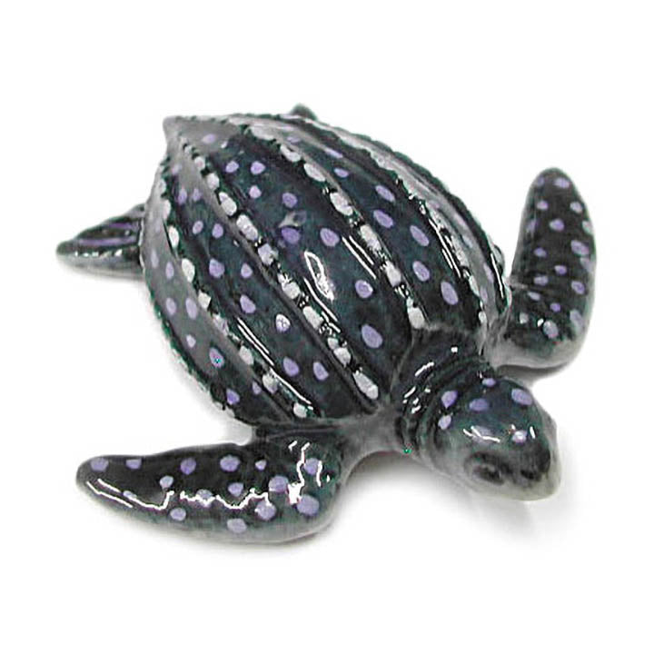 miniature porcelain leatherback turtle figurine top of shell and head view