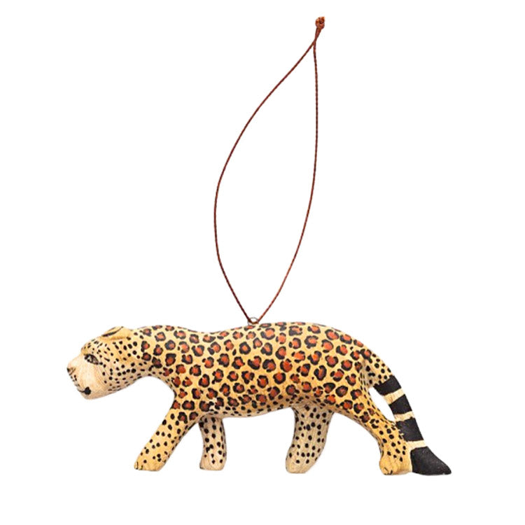 hand carved wood leopard ornament