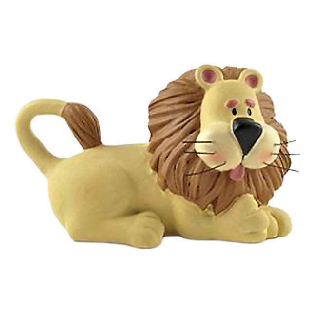 blossom bucket lion laying down figurine, right side view