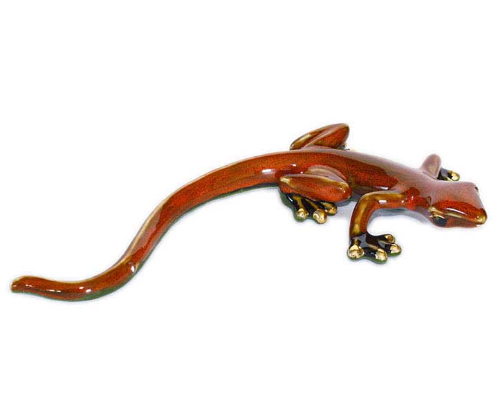 Golden Pond large red ceramic gecko figurine with gold feet - right side view
