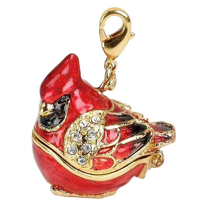 crystal accented bejeweled enameled pewter cardinal, keychain, key fob, trinket box