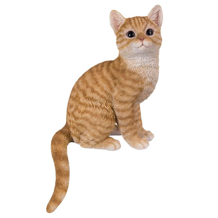 right side view of orange tabby cat facing forward shelf sitter figurine
