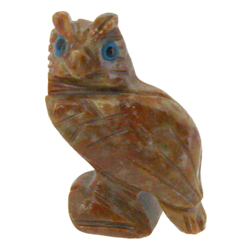 miniature carved stone horned owl figurine