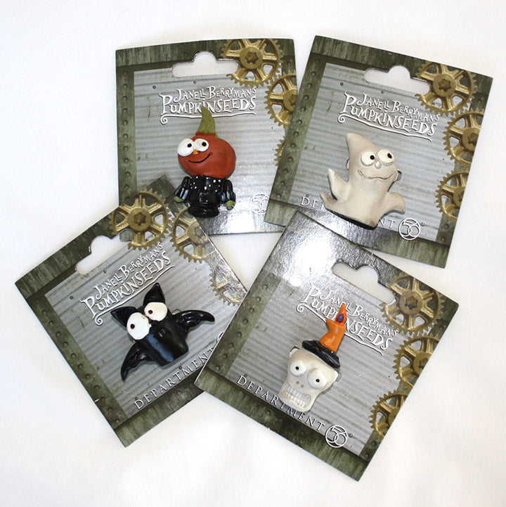janell berryman pumpkinseeds halloween character lapel pins on display cards