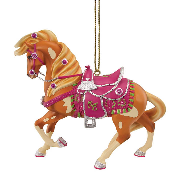 retired trail of painted ponies rhinestone cowgirl tawny pinto horse with pink saddle and tack