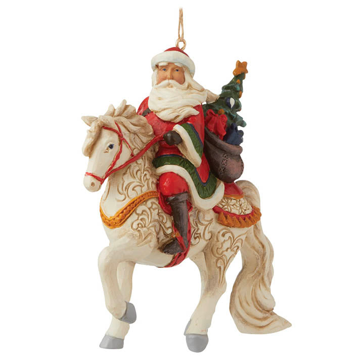 jim shore santa riding white horse with presents christmas ornament