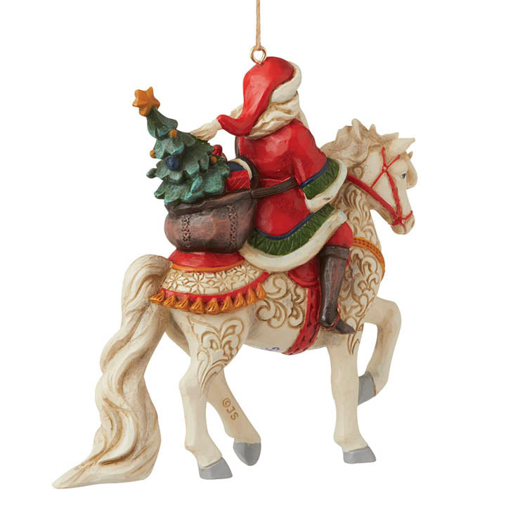 jim shore santa riding white horse with presents christmas ornament right side