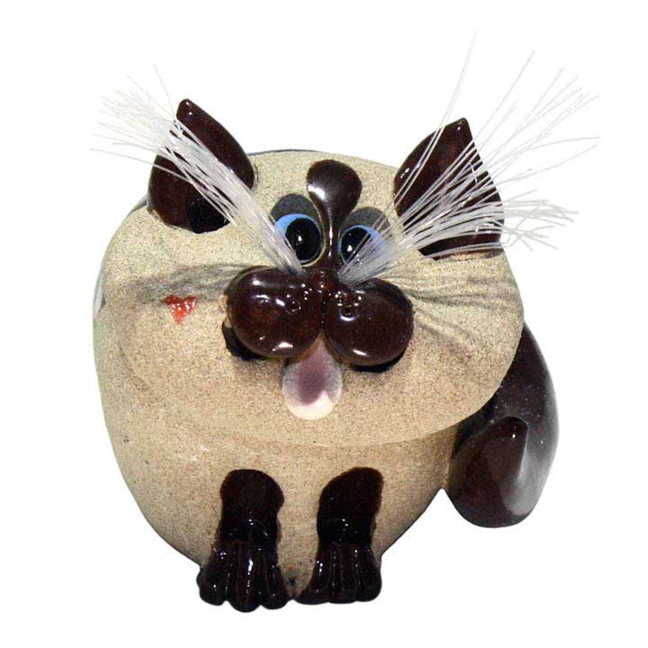 ceramic siamese cat figurine with blue eyes and red heart design on right cheek toothpick holder - front full face view