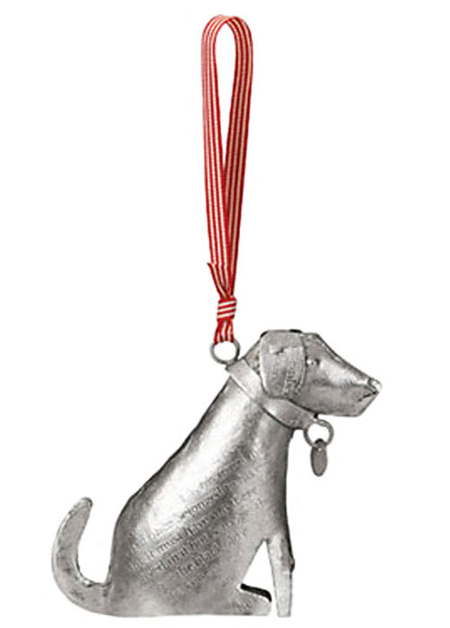 stamped silver metal dog ornament full view