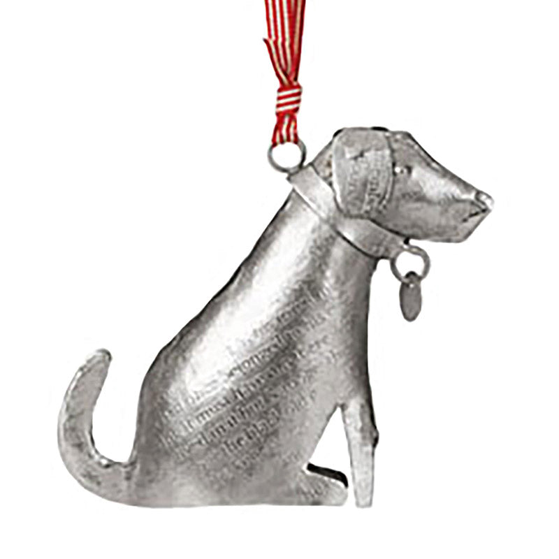 stamped silver metal dog ornament