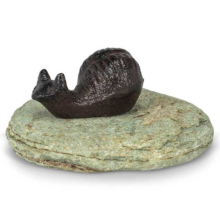 cast iron snail on rock figurine, garden sculpture