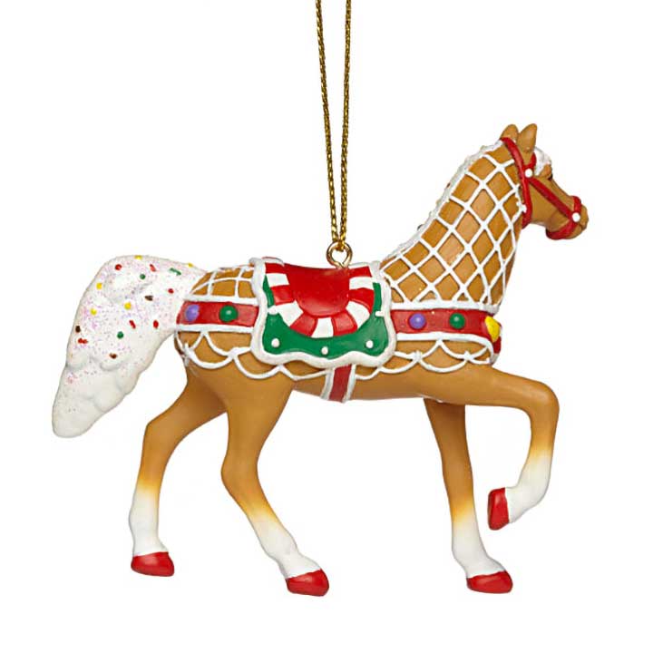 trail of painted ponies sweet treat roundup, gingerbread palamino horse ornament - right side view with cord for hanging