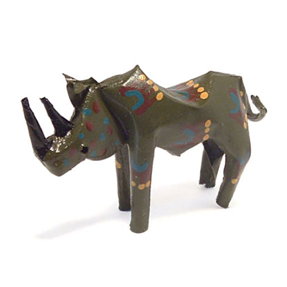 recycled metal rhino sculpture