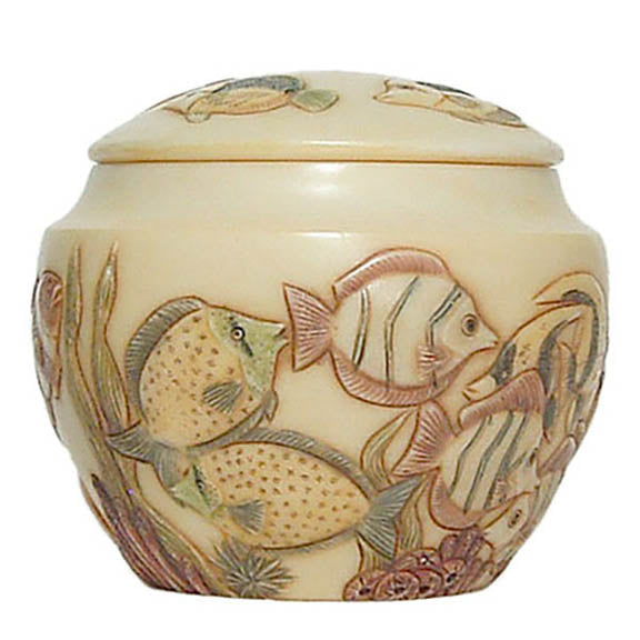 harmony ball kingdom tropical garden jardinia lidded cachepot jar showing assorted tropical fish and coral