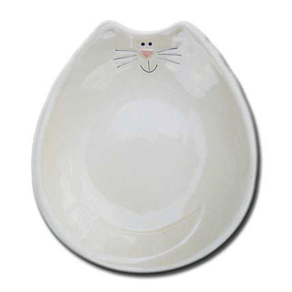 handmade glazed ceramic white cat with pink nose feeding bowl treat dish