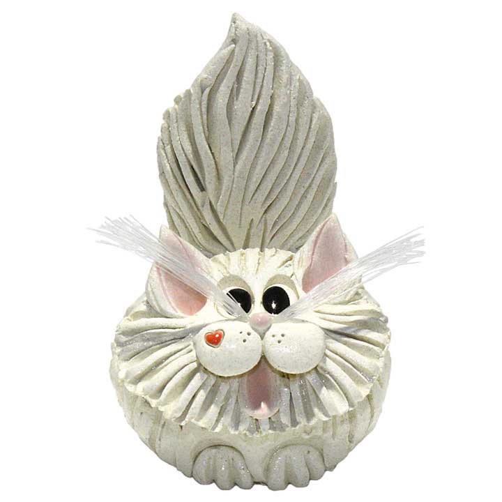 pence pets ceramic long hair white cat figurine, business card holder - full front view