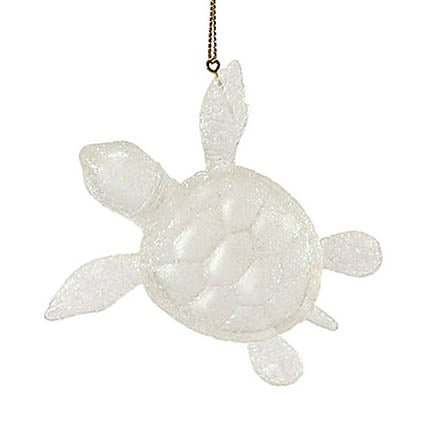 department 56 faux white colored glass sea turtle ornament hanging from gold colored cord
