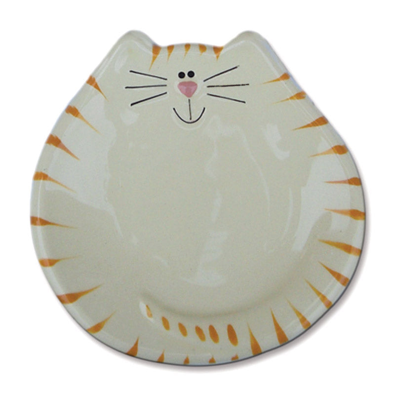 ceramic white and yellow tiger cat spoon rest