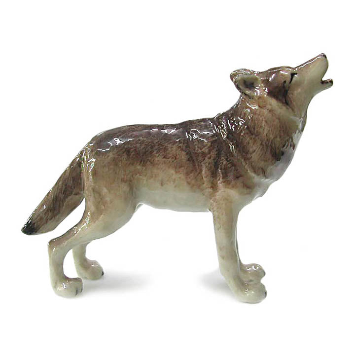 miniature wolf howling porcelain animal figurine right side view