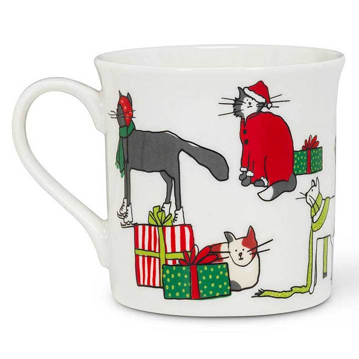 ceramic christmas cats coffee mug - handle left